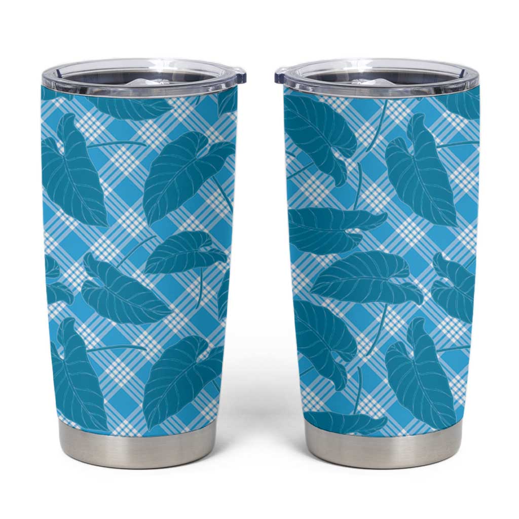 Blue Hawaii Kalo Palaka Motifs Tumbler Cup Hawaiian Taro Leaves Elegant Vibes LT14 Blue - Polynesian Pride
