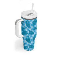Blue Hawaii Kalo Palaka Motifs Tumbler With Handle Hawaiian Taro Leaves Elegant Vibes LT14 - Polynesian Pride