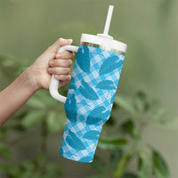 Blue Hawaii Kalo Palaka Motifs Tumbler With Handle Hawaiian Taro Leaves Elegant Vibes LT14 - Polynesian Pride