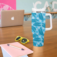 Blue Hawaii Kalo Palaka Motifs Tumbler With Handle Hawaiian Taro Leaves Elegant Vibes LT14 - Polynesian Pride