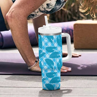 Blue Hawaii Kalo Palaka Motifs Tumbler With Handle Hawaiian Taro Leaves Elegant Vibes LT14 - Polynesian Pride