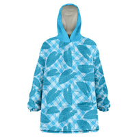 Blue Hawaii Kalo Palaka Motifs Wearable Blanket Hoodie Hawaiian Taro Leaves Elegant Vibes LT14 One Size Blue - Polynesian Pride