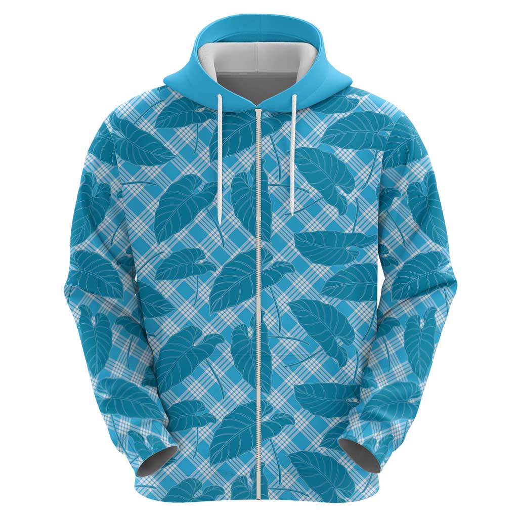 Blue Hawaii Kalo Palaka Motifs Zip Hoodie Hawaiian Taro Leaves Elegant Vibes LT14 - Polynesian Pride
