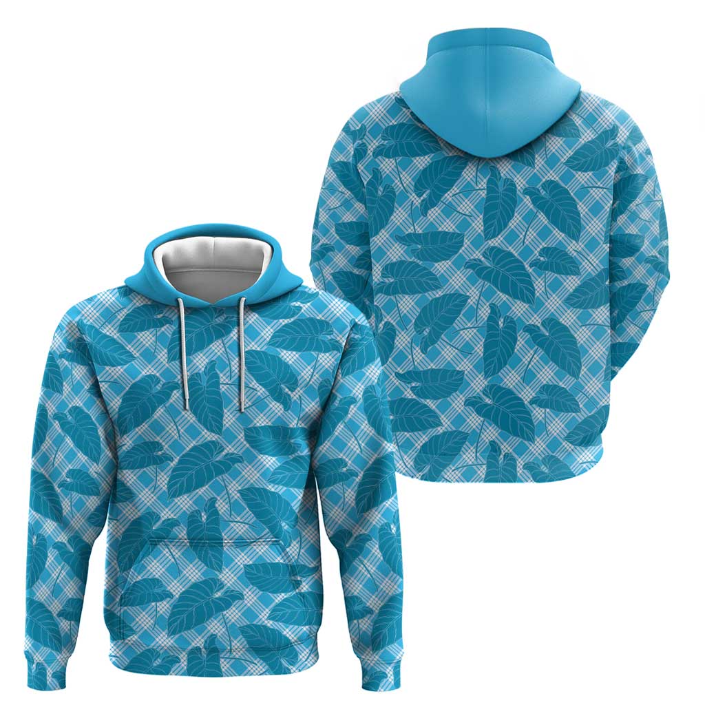 Blue Hawaii Kalo Palaka Motifs Zip Hoodie Hawaiian Taro Leaves Elegant Vibes LT14 - Polynesian Pride