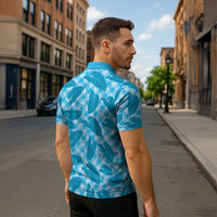 Blue Hawaii Kalo Palaka Motifs Zipper Polo Shirt Hawaiian Taro Leaves Elegant Vibes LT14 - Polynesian Pride