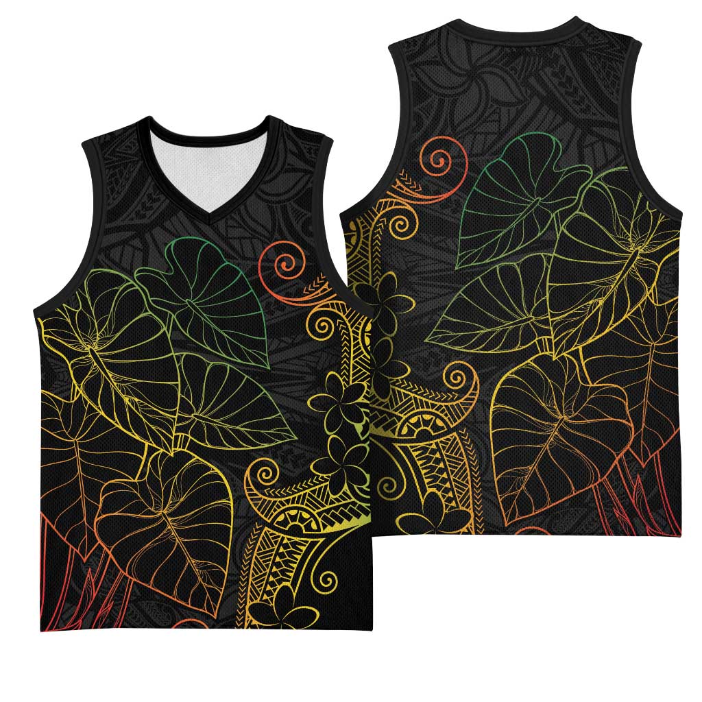 Aloha Hawaii Kalo Basketball Jersey Reggae Taro Polynesian Pattern - Polynesian Pride