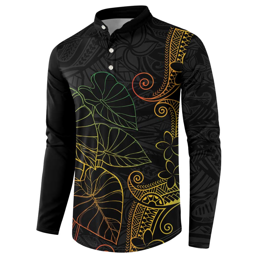Aloha Hawaii Kalo Button Sweatshirt Reggae Taro Polynesian Pattern - Polynesian Pride