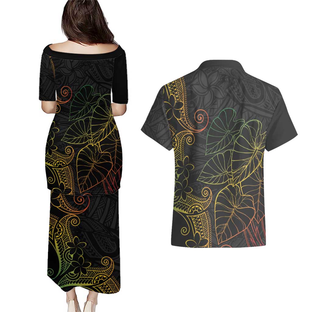 Aloha Hawaii Kalo Couples Matching Puletasi and Hawaiian Shirt Reggae Taro Polynesian Pattern - Polynesian Pride