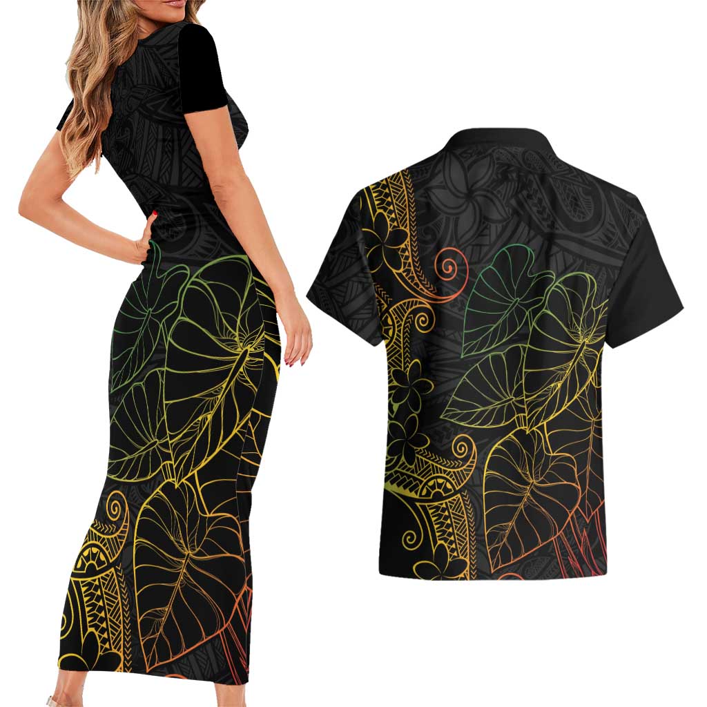 Aloha Hawaii Kalo Couples Matching Short Sleeve Bodycon Dress and Hawaiian Shirt Reggae Taro Polynesian Pattern LT14 - Polynesian Pride