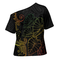 Aloha Hawaii Kalo Cross Shoulder Shirt Reggae Taro Polynesian Pattern - Polynesian Pride