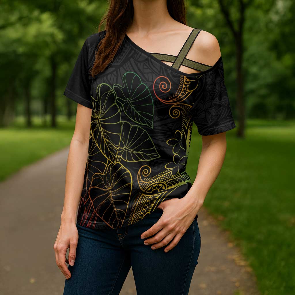 Aloha Hawaii Kalo Cross Shoulder Shirt Reggae Taro Polynesian Pattern - Polynesian Pride