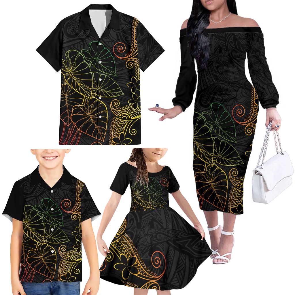 Aloha Hawaii Kalo Family Matching Off The Shoulder Long Sleeve Dress and Hawaiian Shirt Reggae Taro Polynesian Pattern LT14 - Polynesian Pride