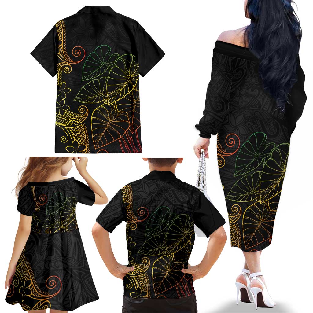 Aloha Hawaii Kalo Family Matching Off The Shoulder Long Sleeve Dress and Hawaiian Shirt Reggae Taro Polynesian Pattern LT14 - Polynesian Pride