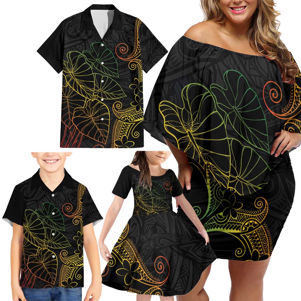Aloha Hawaii Kalo Family Matching Off Shoulder Short Dress and Hawaiian Shirt Reggae Taro Polynesian Pattern LT14 - Polynesian Pride