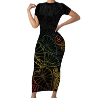 Aloha Hawaii Kalo Family Matching Short Sleeve Bodycon Dress and Hawaiian Shirt Reggae Taro Polynesian Pattern LT14 Mom's Dress Black - Polynesian Pride