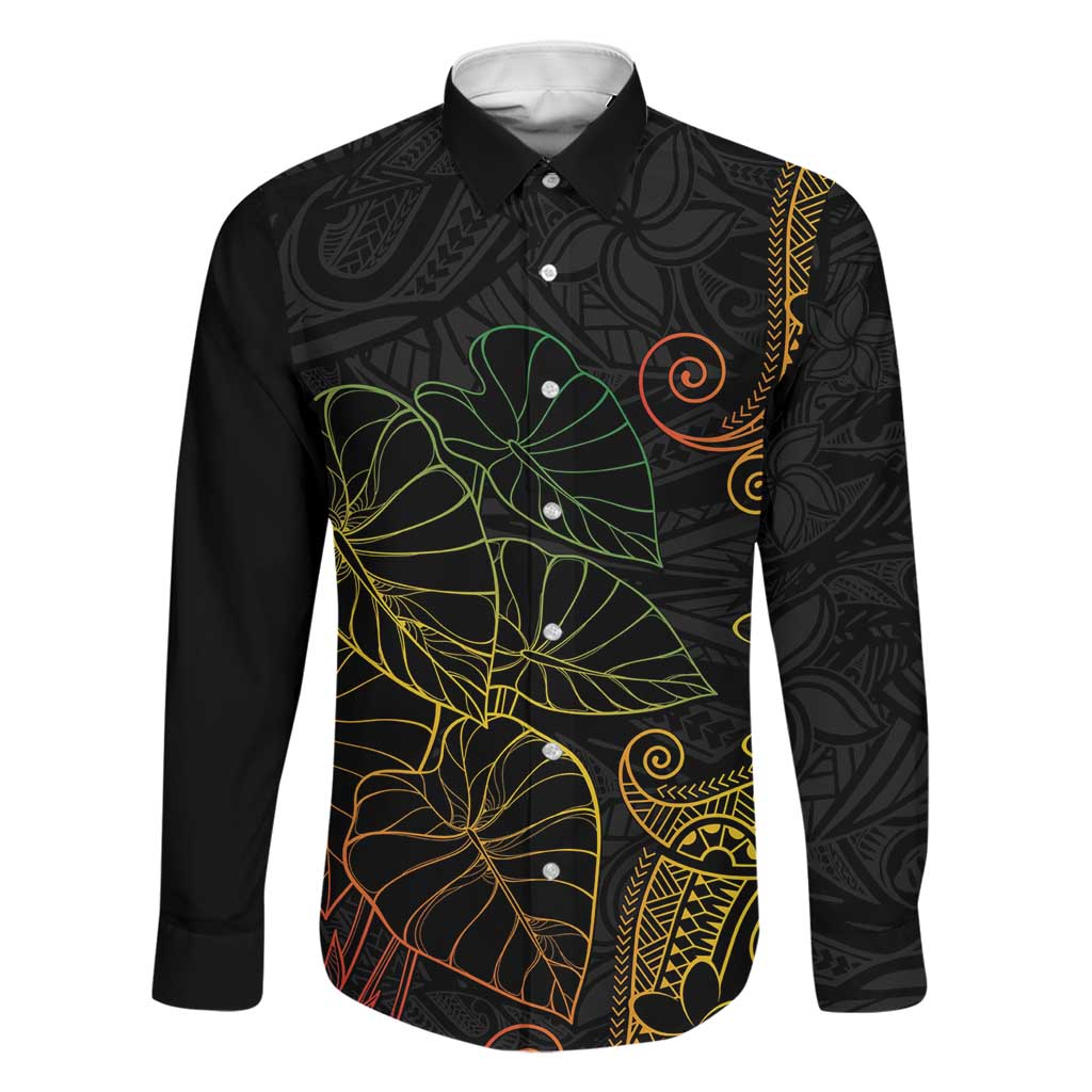 Aloha Hawaii Kalo Family Matching Tank Maxi Dress and Hawaiian Shirt Reggae Taro Polynesian Pattern LT14 Dad's Shirt - Long Sleeve Black - Polynesian Pride