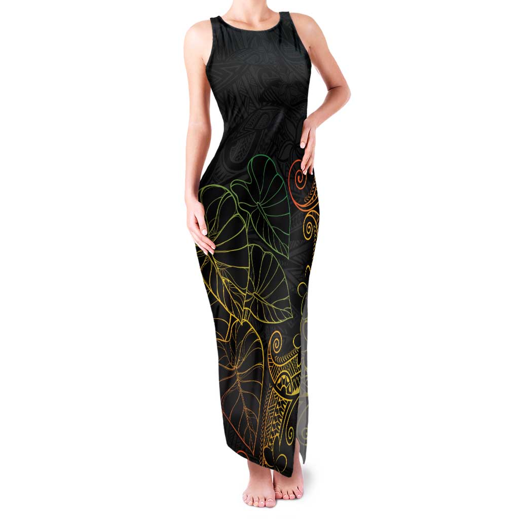 Aloha Hawaii Kalo Family Matching Tank Maxi Dress and Hawaiian Shirt Reggae Taro Polynesian Pattern LT14 Mom's Dress Black - Polynesian Pride
