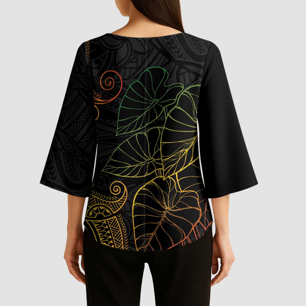 Aloha Hawaii Kalo Kimono Sleeve Blouse Reggae Taro Polynesian Pattern - Polynesian Pride
