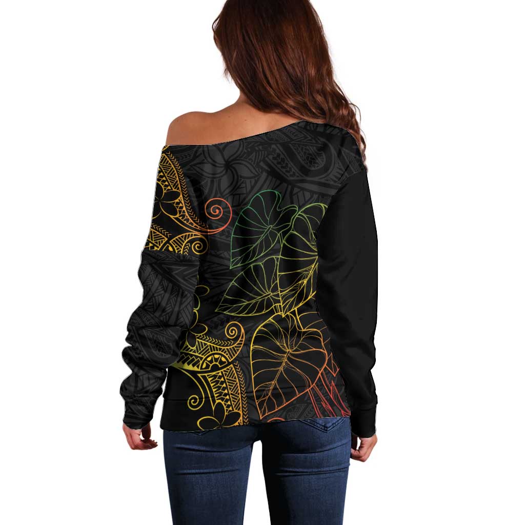 Aloha Hawaii Kalo Off Shoulder Sweater Reggae Taro Polynesian Pattern - Polynesian Pride