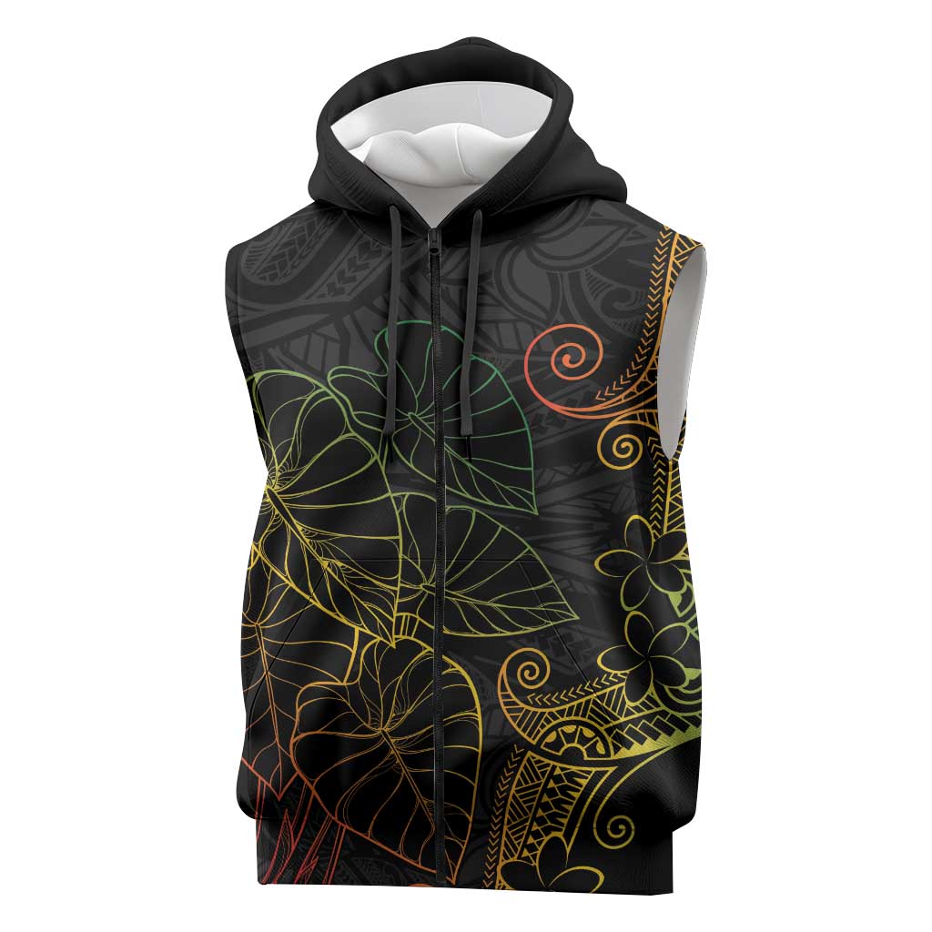 Aloha Hawaii Kalo Sleeveless Zip Hoodie Reggae Taro Polynesian Pattern LT14 Black - Polynesian Pride