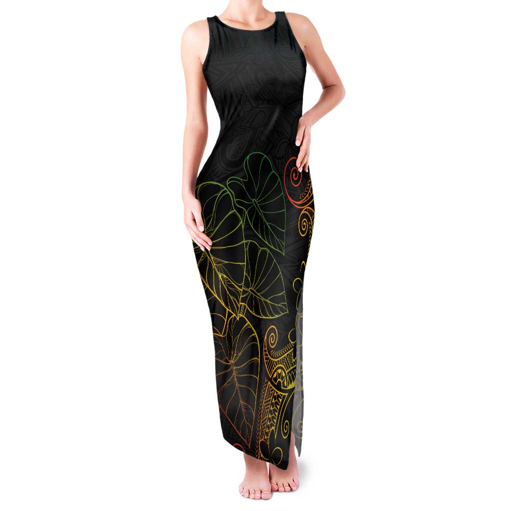 Aloha Hawaii Kalo Tank Maxi Dress Reggae Taro Polynesian Pattern LT14 Women Black - Polynesian Pride