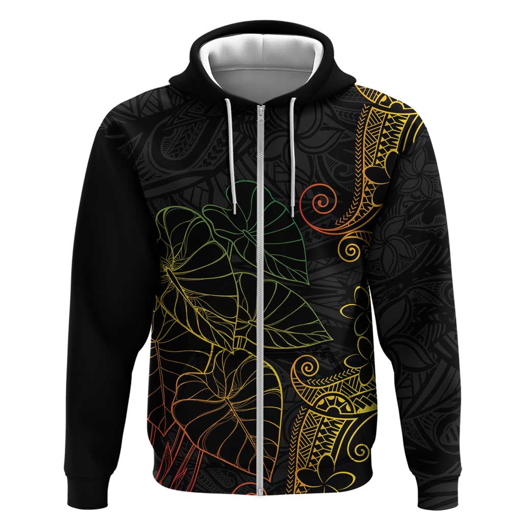 Aloha Hawaii Kalo Zip Hoodie Reggae Taro Polynesian Pattern LT14 Zip Hoodie Black - Polynesian Pride