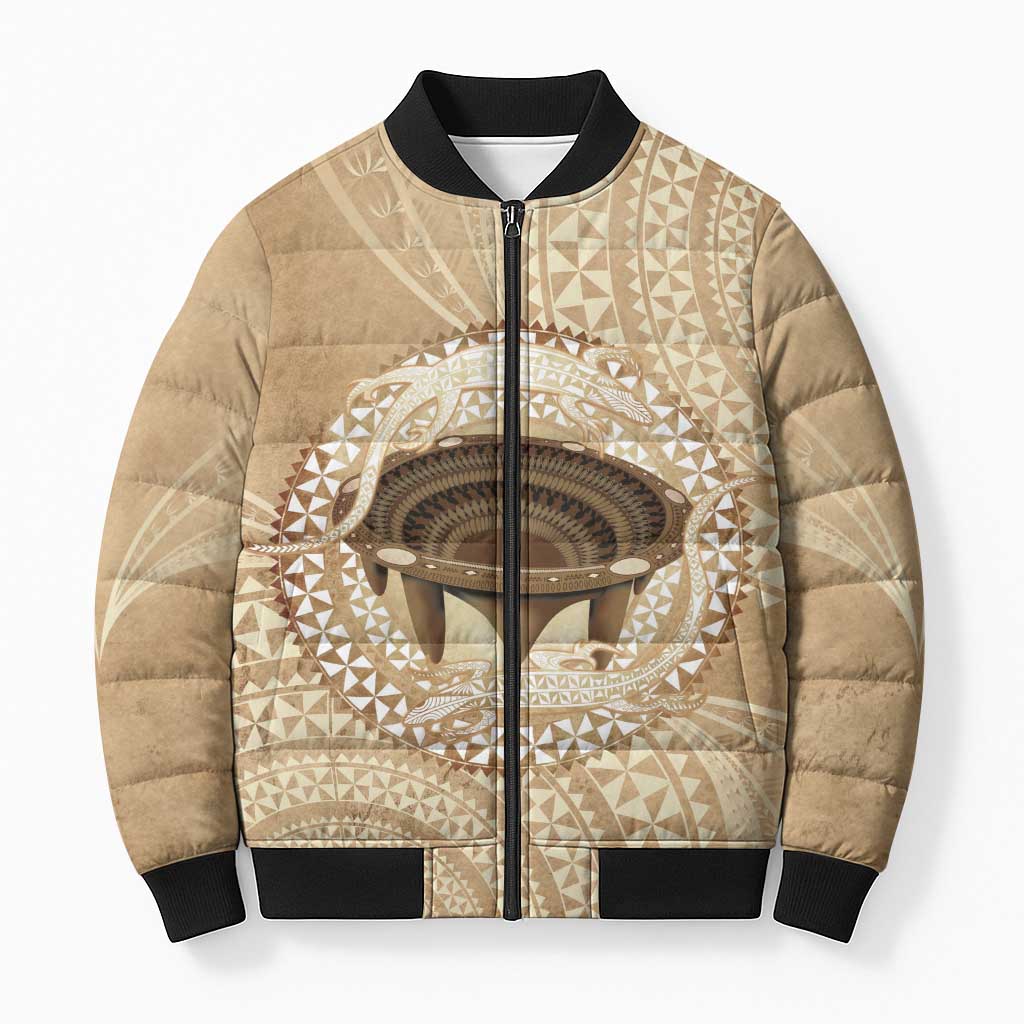 Tonga Skink Kava Bowl Bomber Puffer Jacket Vintage Tongan Ngatu Pattern