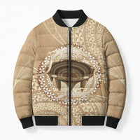 Tonga Skink Kava Bowl Bomber Puffer Jacket Vintage Tongan Ngatu Pattern