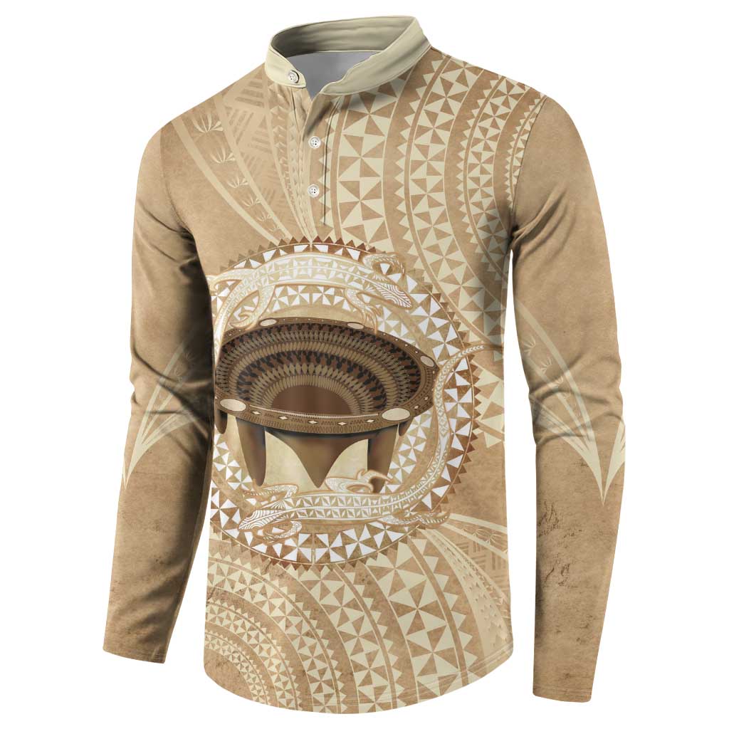 Tonga Skink Kava Bowl Button Sweatshirt Vintage Tongan Ngatu Pattern