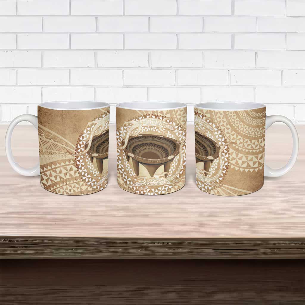 Tonga Skink Kava Bowl Ceramic Mug Vintage Tongan Ngatu Pattern