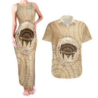 Tonga Skink Kava Bowl Couples Matching Tank Maxi Dress and Hawaiian Shirt Vintage Tongan Ngatu Pattern LT14 Brown - Polynesian Pride