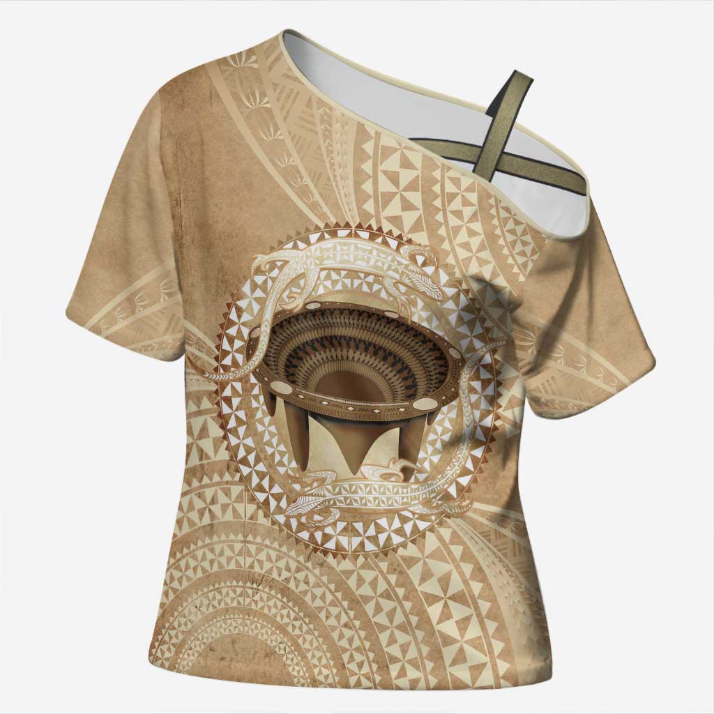Tonga Skink Kava Bowl Cross Shoulder Shirt Vintage Tongan Ngatu Pattern