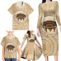 Tonga Skink Kava Bowl Family Matching Long Sleeve Bodycon Dress and Hawaiian Shirt Vintage Tongan Ngatu Pattern LT14 - Polynesian Pride