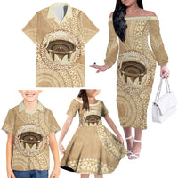 Tonga Skink Kava Bowl Family Matching Off The Shoulder Long Sleeve Dress and Hawaiian Shirt Vintage Tongan Ngatu Pattern LT14 - Polynesian Pride
