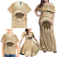 Tonga Skink Kava Bowl Family Matching Off Shoulder Maxi Dress and Hawaiian Shirt Vintage Tongan Ngatu Pattern LT14 - Polynesian Pride