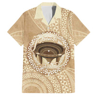 Tonga Skink Kava Bowl Family Matching Off Shoulder Maxi Dress and Hawaiian Shirt Vintage Tongan Ngatu Pattern LT14 Dad's Shirt - Short Sleeve Brown - Polynesian Pride