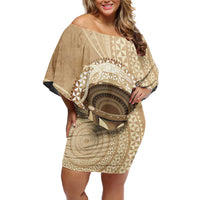 Tonga Skink Kava Bowl Family Matching Off Shoulder Short Dress and Hawaiian Shirt Vintage Tongan Ngatu Pattern LT14 Mom's Dress Brown - Polynesian Pride