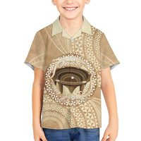 Tonga Skink Kava Bowl Family Matching Puletasi and Hawaiian Shirt Vintage Tongan Ngatu Pattern LT14 Son's Shirt Brown - Polynesian Pride