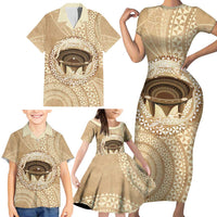 Tonga Skink Kava Bowl Family Matching Short Sleeve Bodycon Dress and Hawaiian Shirt Vintage Tongan Ngatu Pattern LT14 - Polynesian Pride