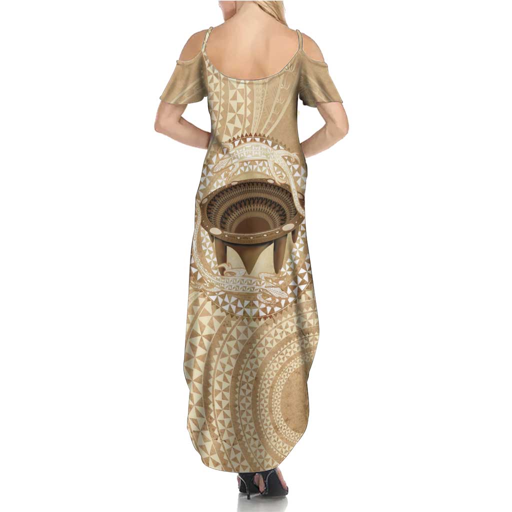 Tonga Skink Kava Bowl Family Matching Summer Maxi Dress and Hawaiian Shirt Vintage Tongan Ngatu Pattern LT14 - Polynesian Pride
