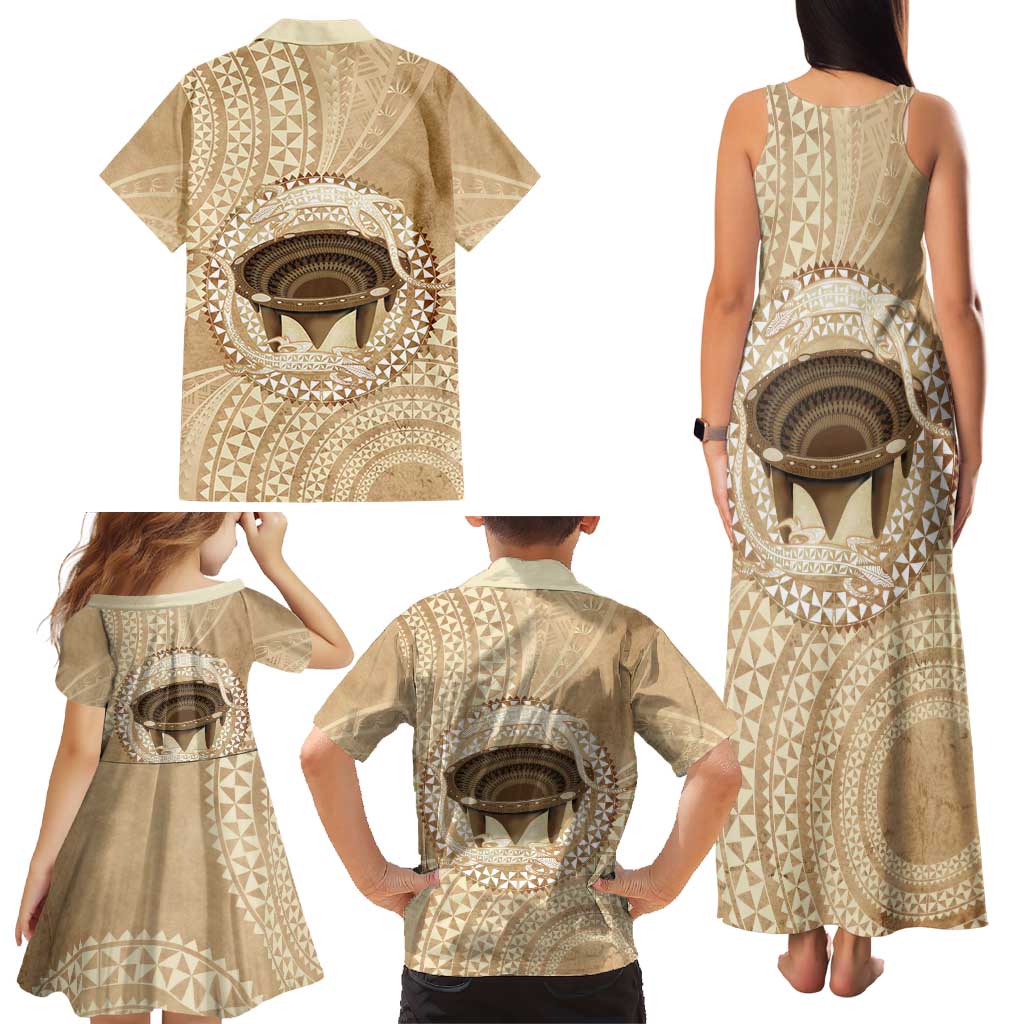 Tonga Skink Kava Bowl Family Matching Tank Maxi Dress and Hawaiian Shirt Vintage Tongan Ngatu Pattern LT14 - Polynesian Pride