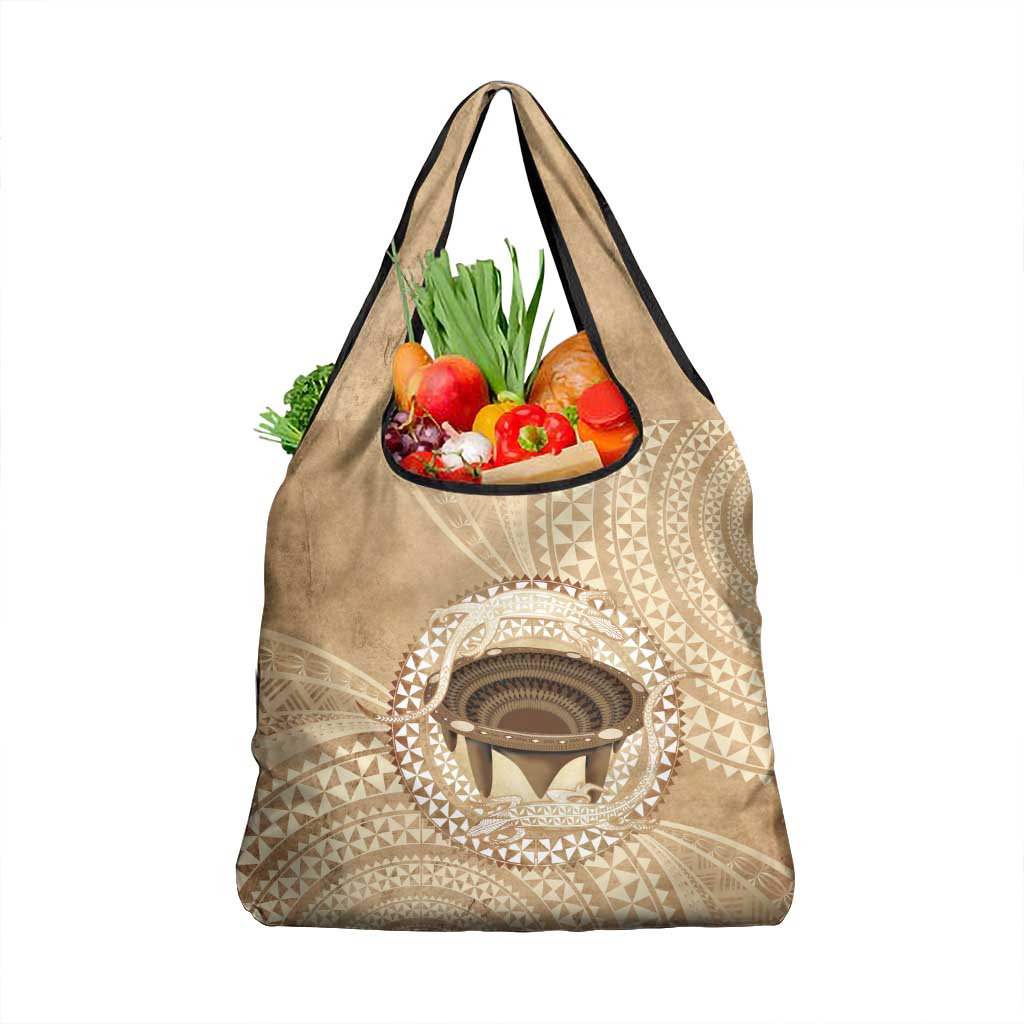 Tonga Skink Kava Bowl Grocery Bag Vintage Tongan Ngatu Pattern LT14 1-pack One Size Brown - Polynesian Pride
