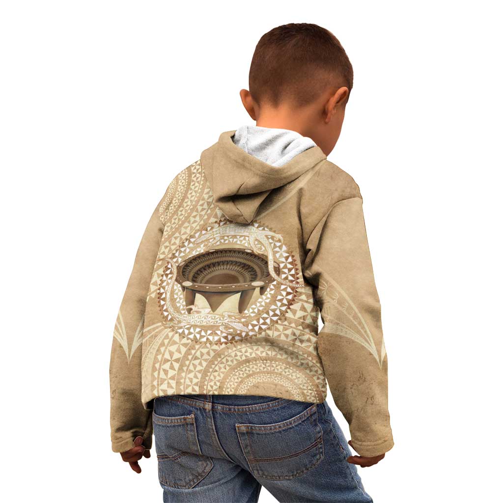 Tonga Skink Kava Bowl Kid Hoodie Vintage Tongan Ngatu Pattern LT14 - Polynesian Pride
