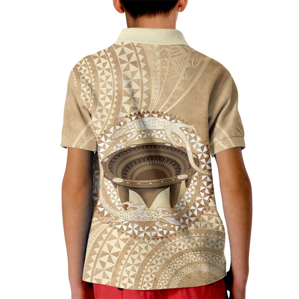 Tonga Skink Kava Bowl Kid Polo Shirt Vintage Tongan Ngatu Pattern
