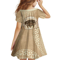 Tonga Skink Kava Bowl Kid Short Sleeve Dress Vintage Tongan Ngatu Pattern LT14 - Polynesian Pride