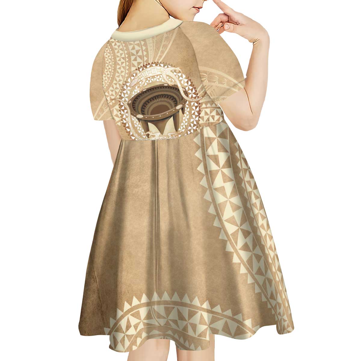 Tonga Skink Kava Bowl Kid Short Sleeve Dress Vintage Tongan Ngatu Pattern LT14 - Polynesian Pride