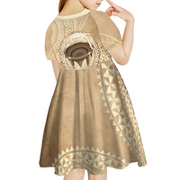 Tonga Skink Kava Bowl Kid Short Sleeve Dress Vintage Tongan Ngatu Pattern LT14 - Polynesian Pride