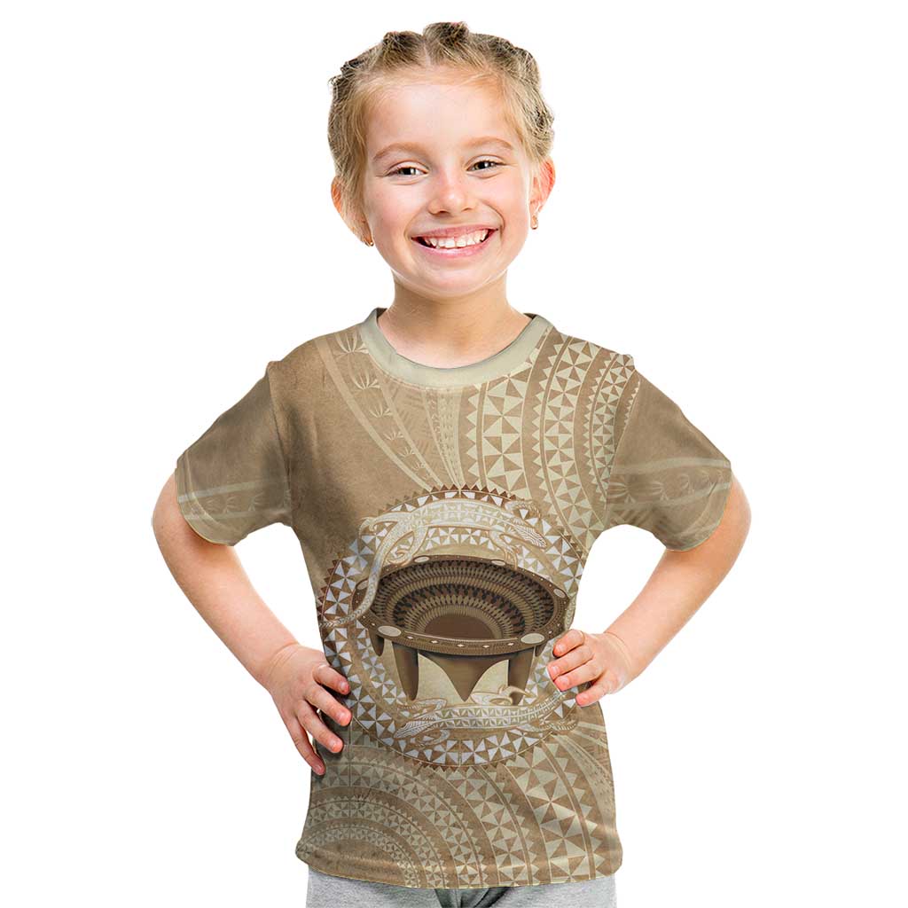 Tonga Skink Kava Bowl Kid T Shirt Vintage Tongan Ngatu Pattern