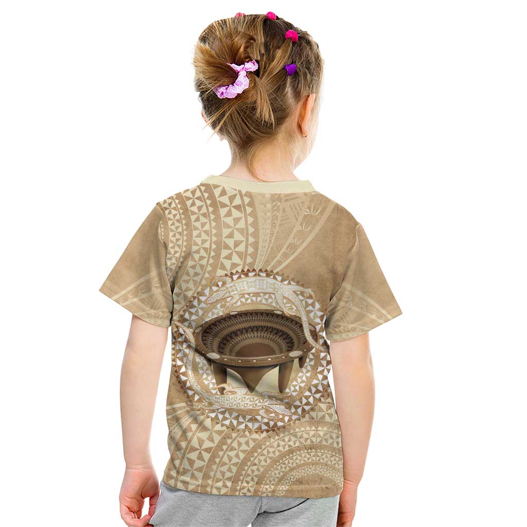 Tonga Skink Kava Bowl Kid T Shirt Vintage Tongan Ngatu Pattern