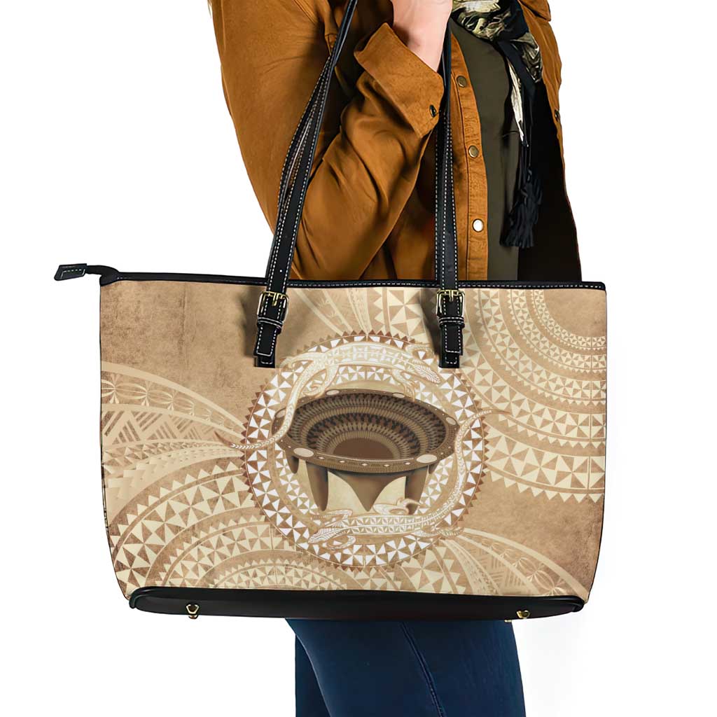 Tonga Skink Kava Bowl Leather Tote Bag Vintage Tongan Ngatu Pattern
